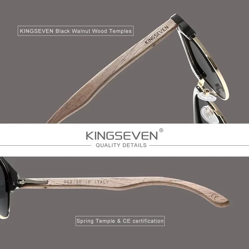 Lunettes de soleil bois noyer KINGSEVEN polarisées - Monture ronde pêche vintage luxe