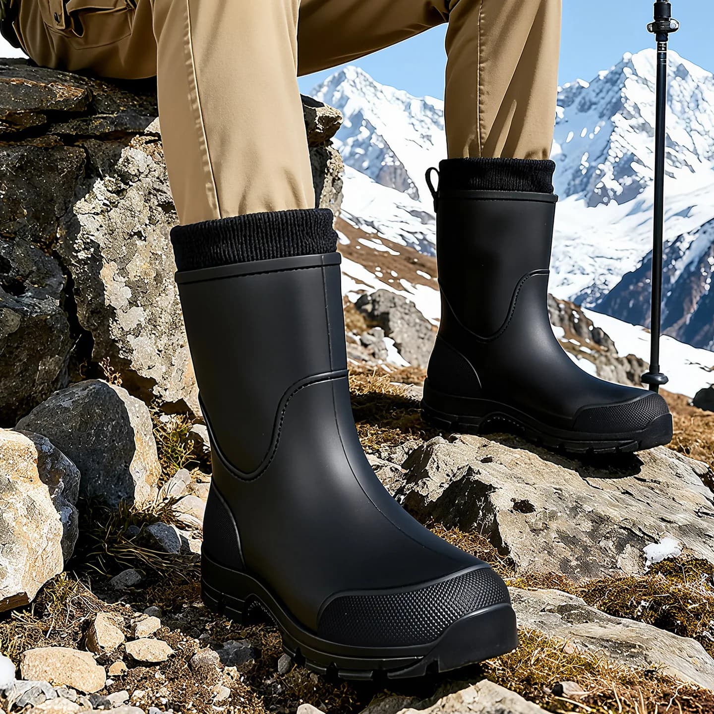 Bottes de pluie mi-mollet PVC unisexe antidérapantes résistantes pêche lavage auto