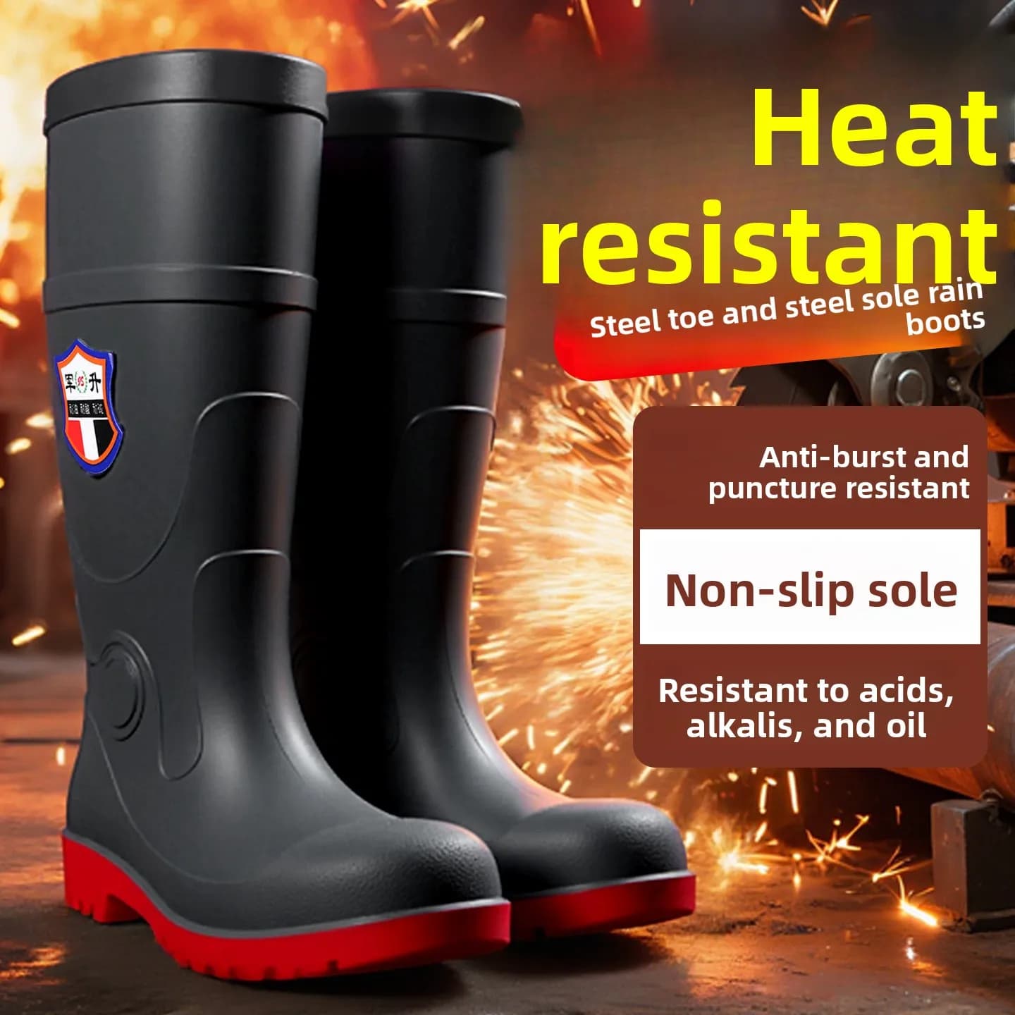 Bottes de sécurité hautes embout acier talon acier ignifuges anti-écrasement pêche travail