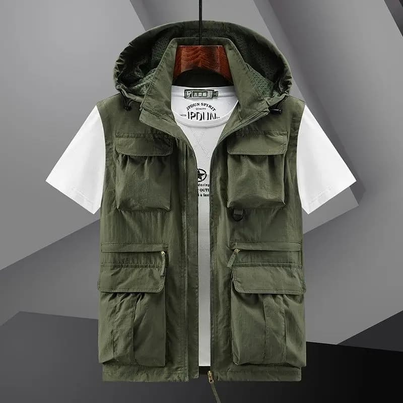 Veste de pêche homme déperlante avec capuche amovible et multiples poches pour le printemps