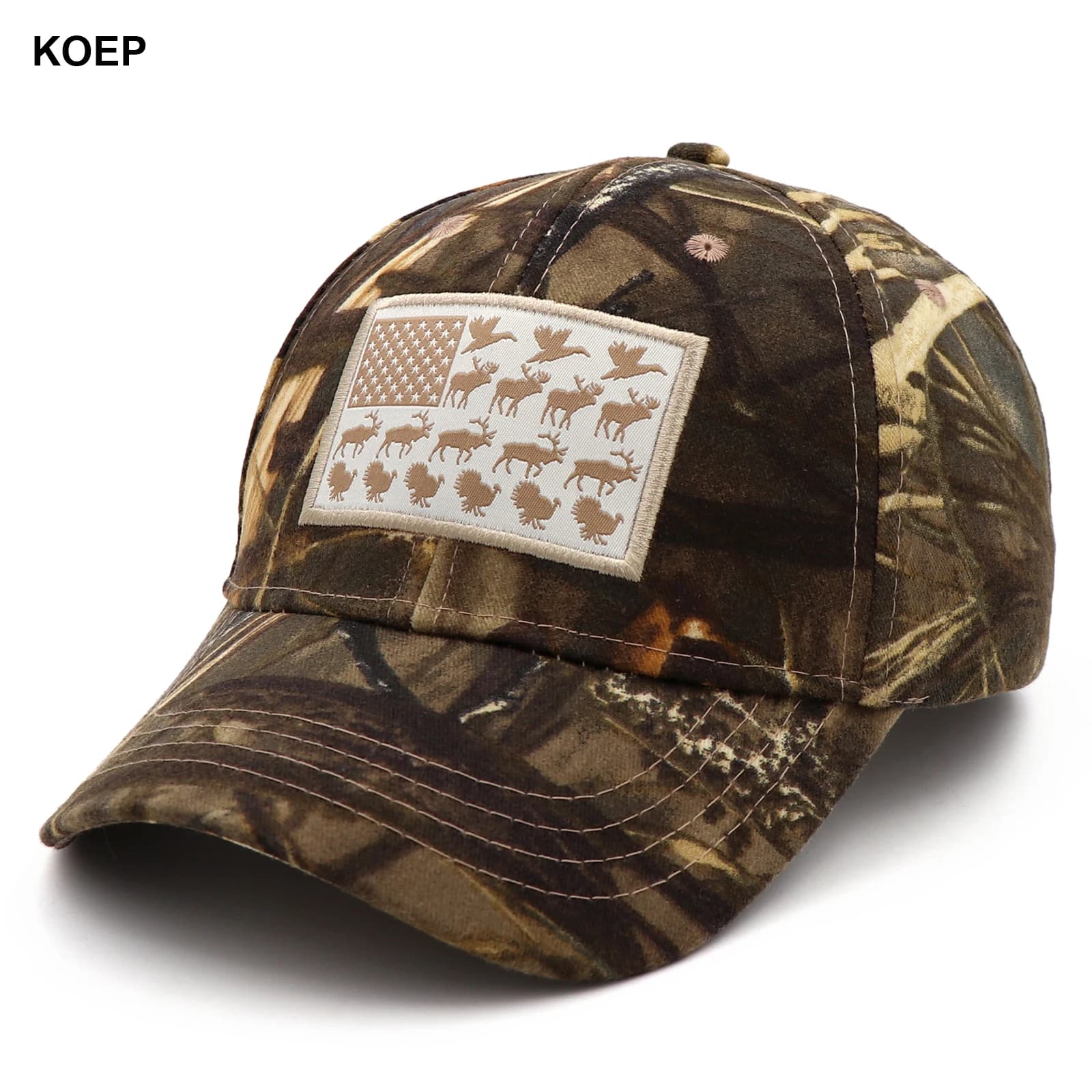Casquette baseball camouflage KOEP avec drapeau américain pour pêche et chasse - Style pêcheur
