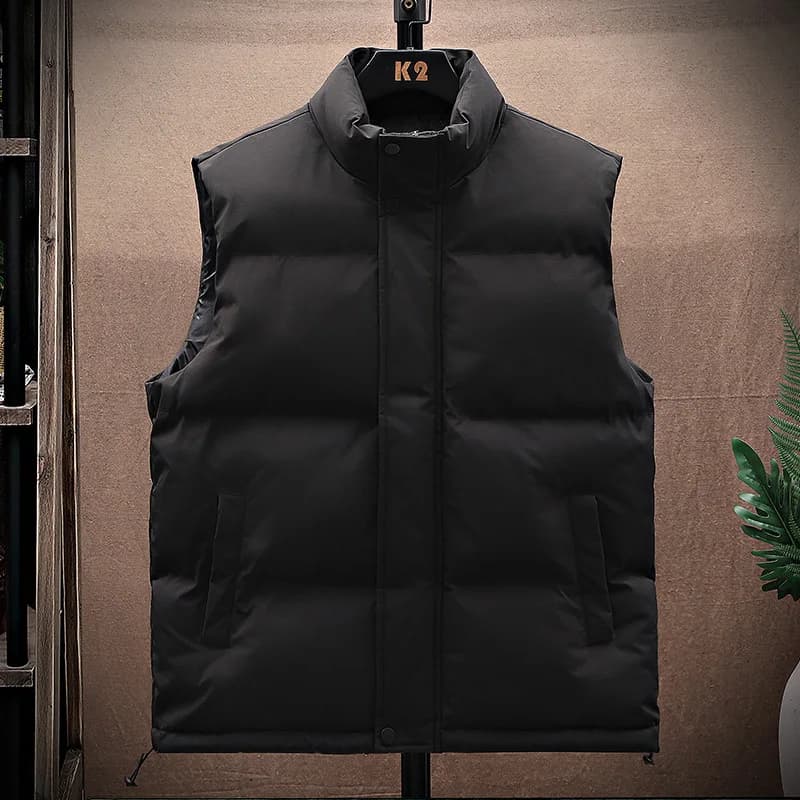 Gilet homme hiver coton matelassé sans manches coupe-vent chaud couleur unie veste décontractée
