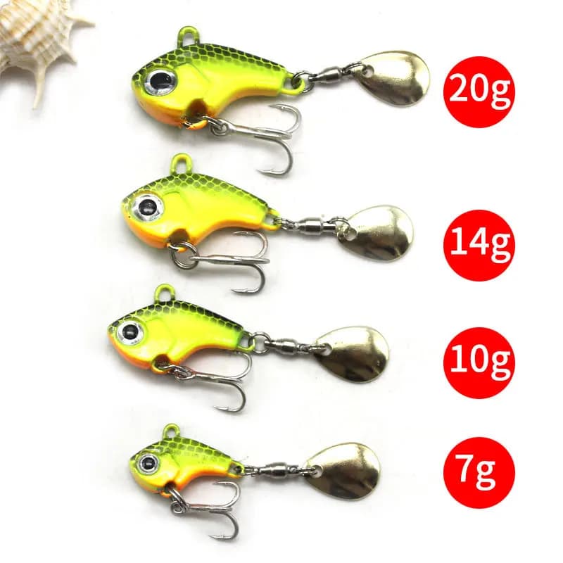 Set de 5 leurres métalliques vibrants pour pêche en mer : cuillers tournantes, spinnerbaits et leurres durs