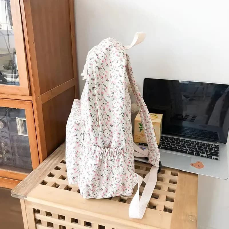 Sac à dos nylon frais et simple grande capacité - Pêche scolaire à motifs floraux - Collégiens
