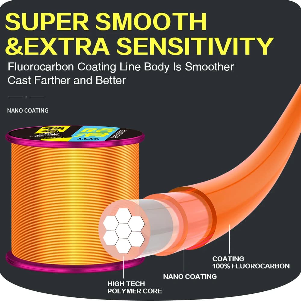 ZUKIBO 500m fil pêche fluorocarbone coating - Monofilament japonais super résistant coulé rapide invisible
