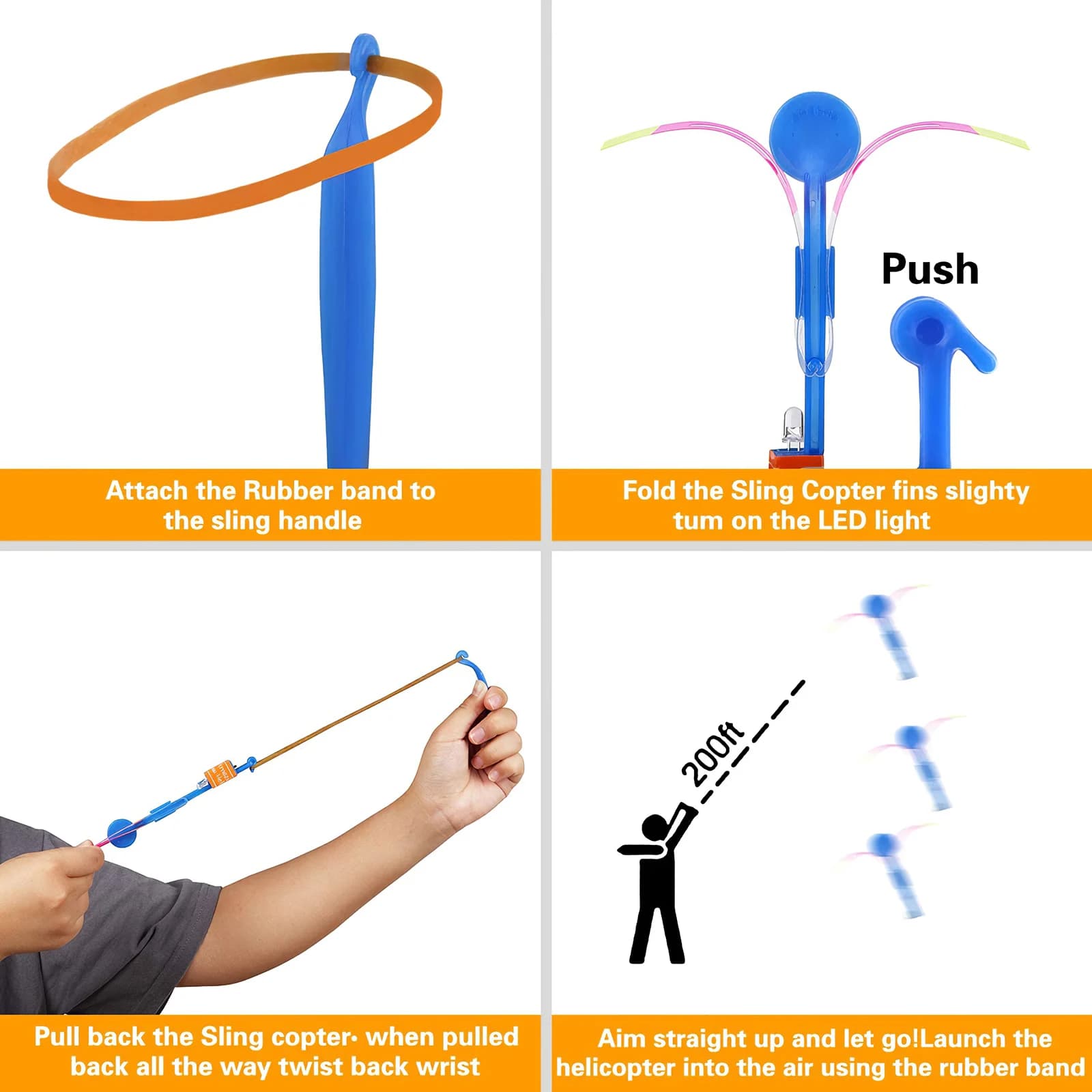 Fusée lumineuse LED jouet extérieur élastique hélicoptère volant cadeau fête enfants projectile slingshot