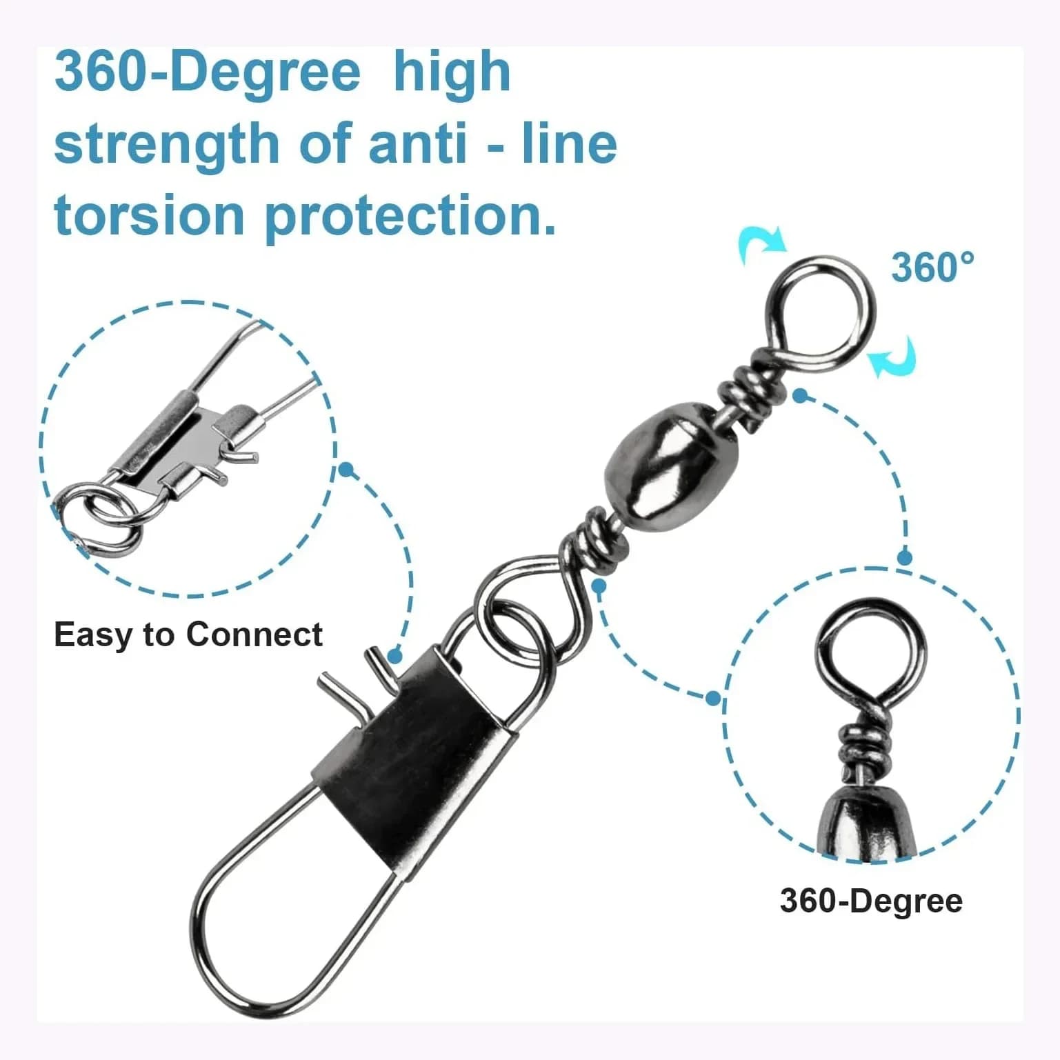 10/30/50 Connecteurs Rapides Lock Clips Fishhook Rolling Swivel Accessoires Pêche Sport Outils