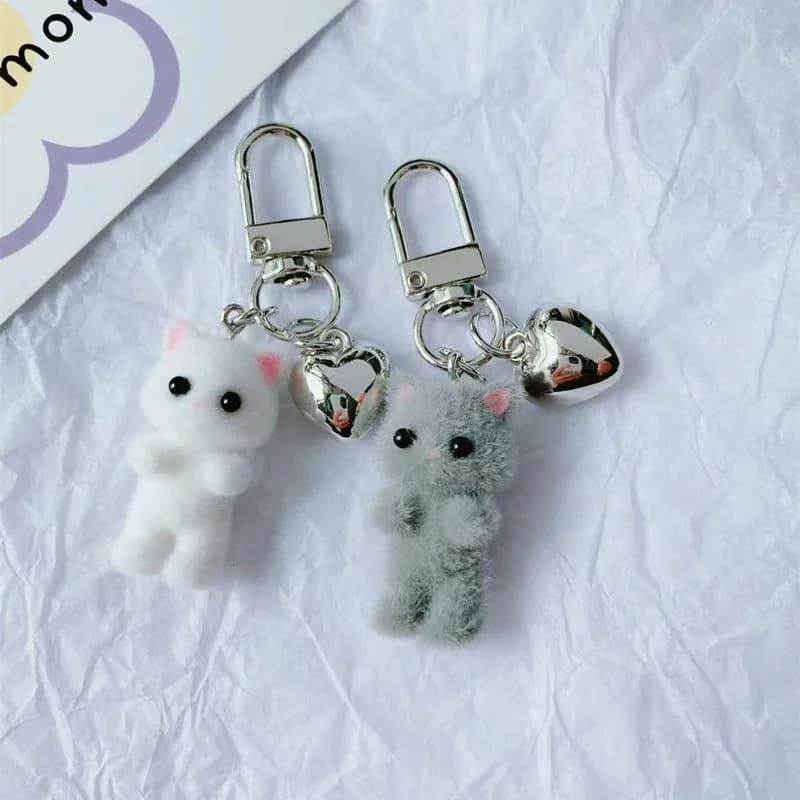 Porte-clés chat mignon flocking 3D - Charme téléphone et sac décoratif cadeau original