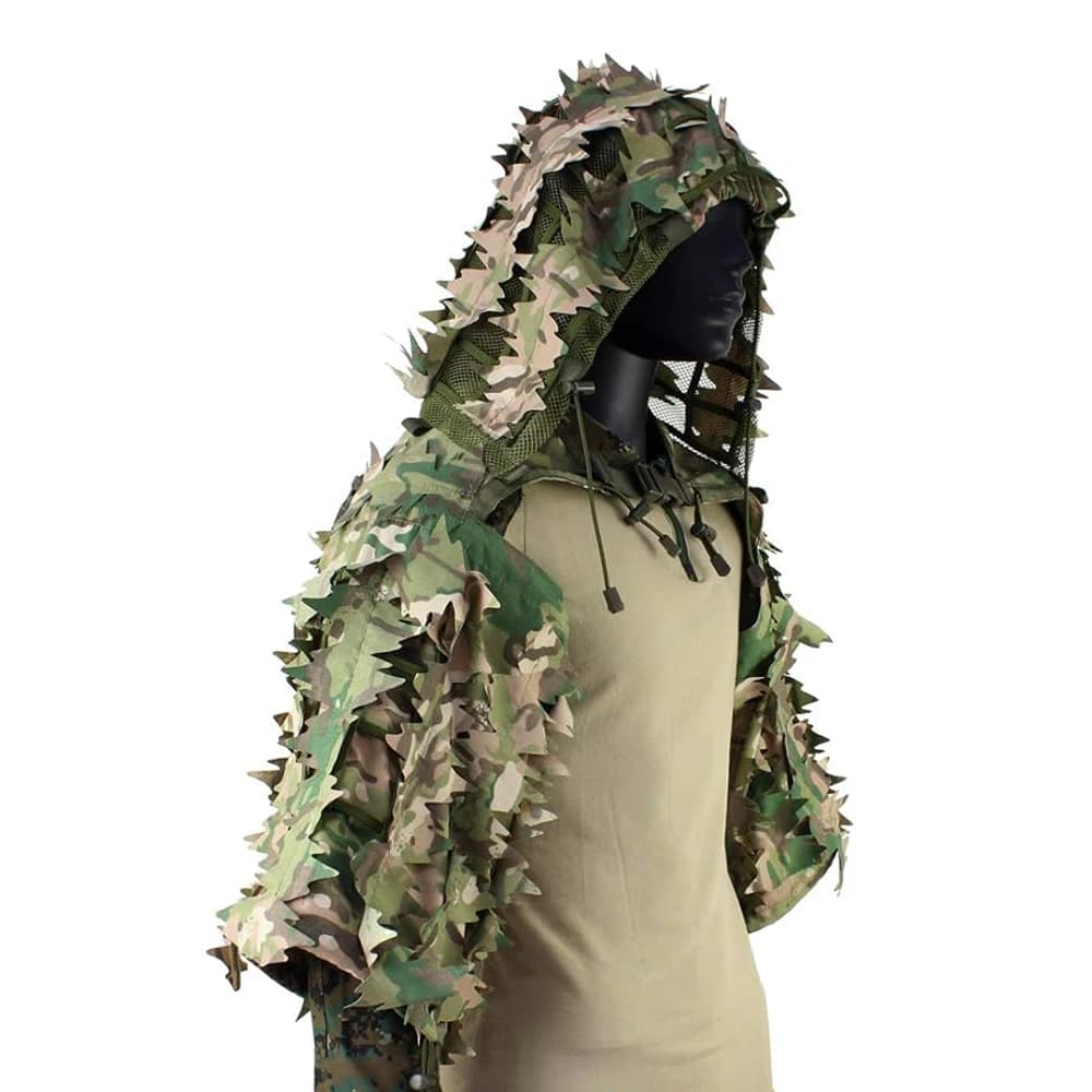 Veste sniper ghillie tactique 3D feuilles - Tenue camouflage airsoft paintball chasse pêche