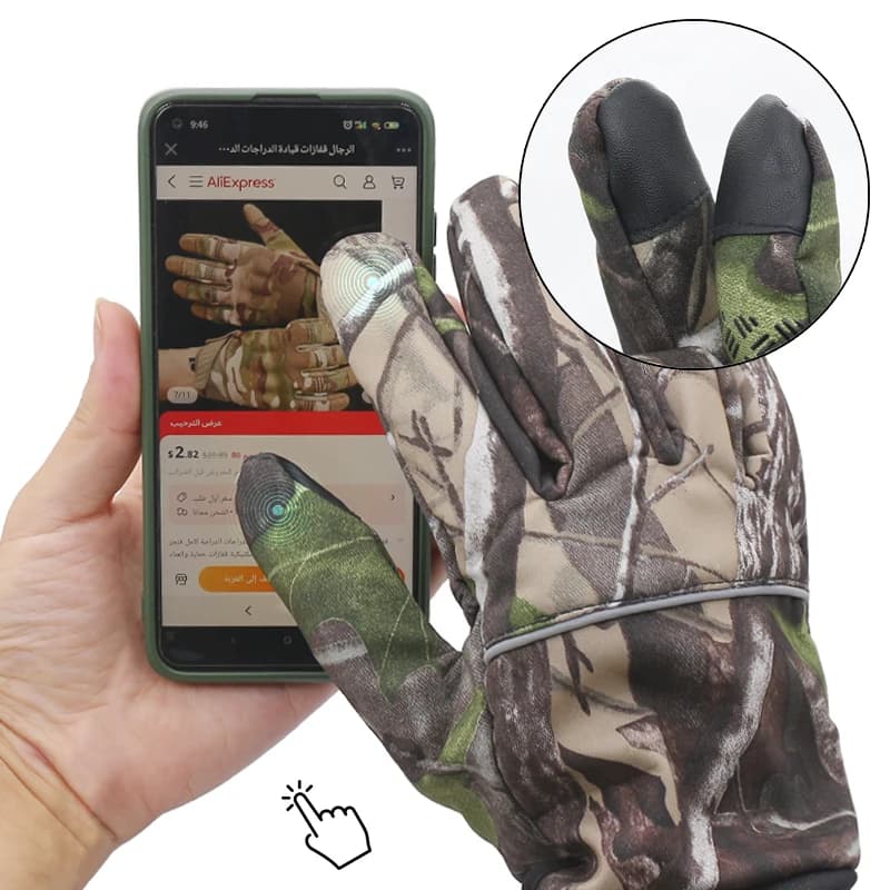 Gants camouflage homme anti-dérapants - Pêche, vélo et sports outdoor avec compatibilité écran tactile