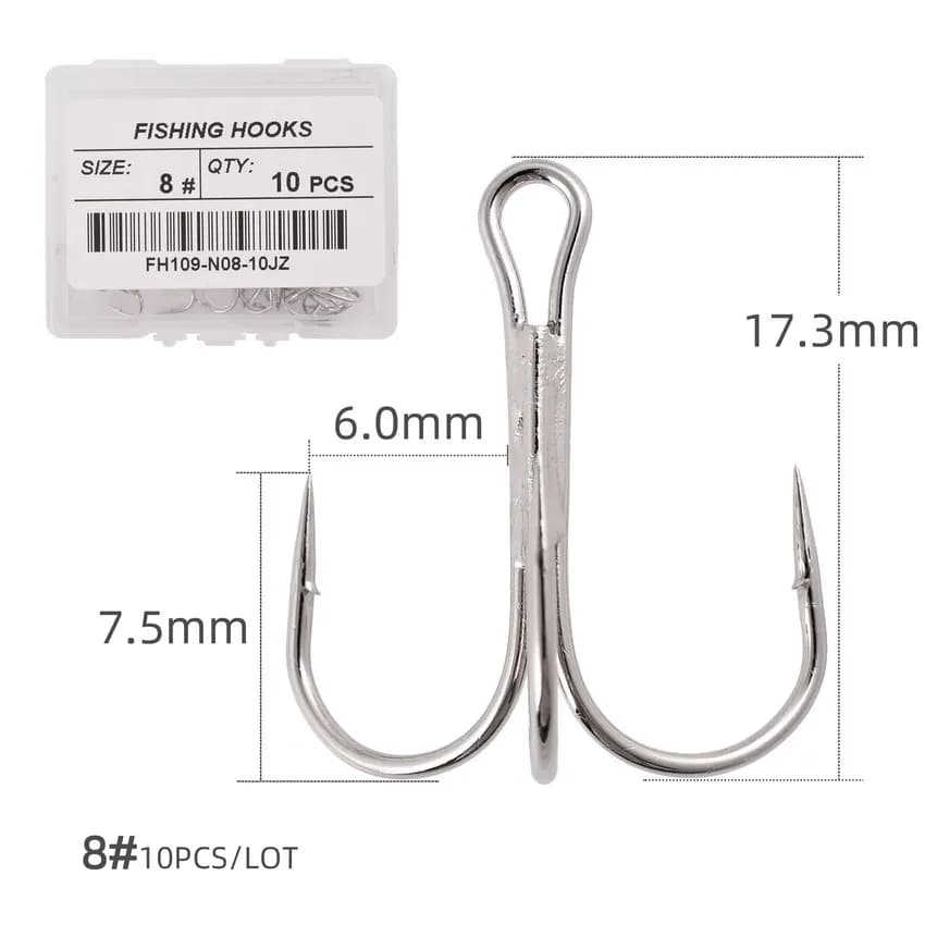10 hameçons triples blancs affûtés pour pêche - Accessoires et outils de pêche professionnels