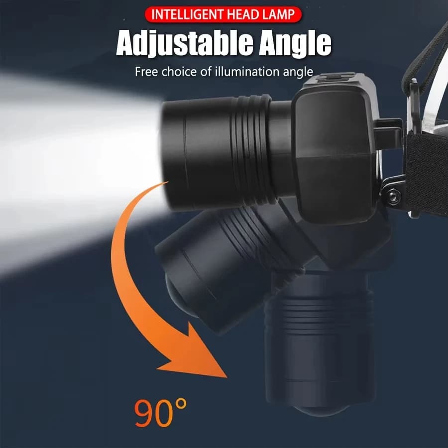 Lampe frontale LED détecteur rechargeable puissante pêche camping 3 modes éclairage recherche