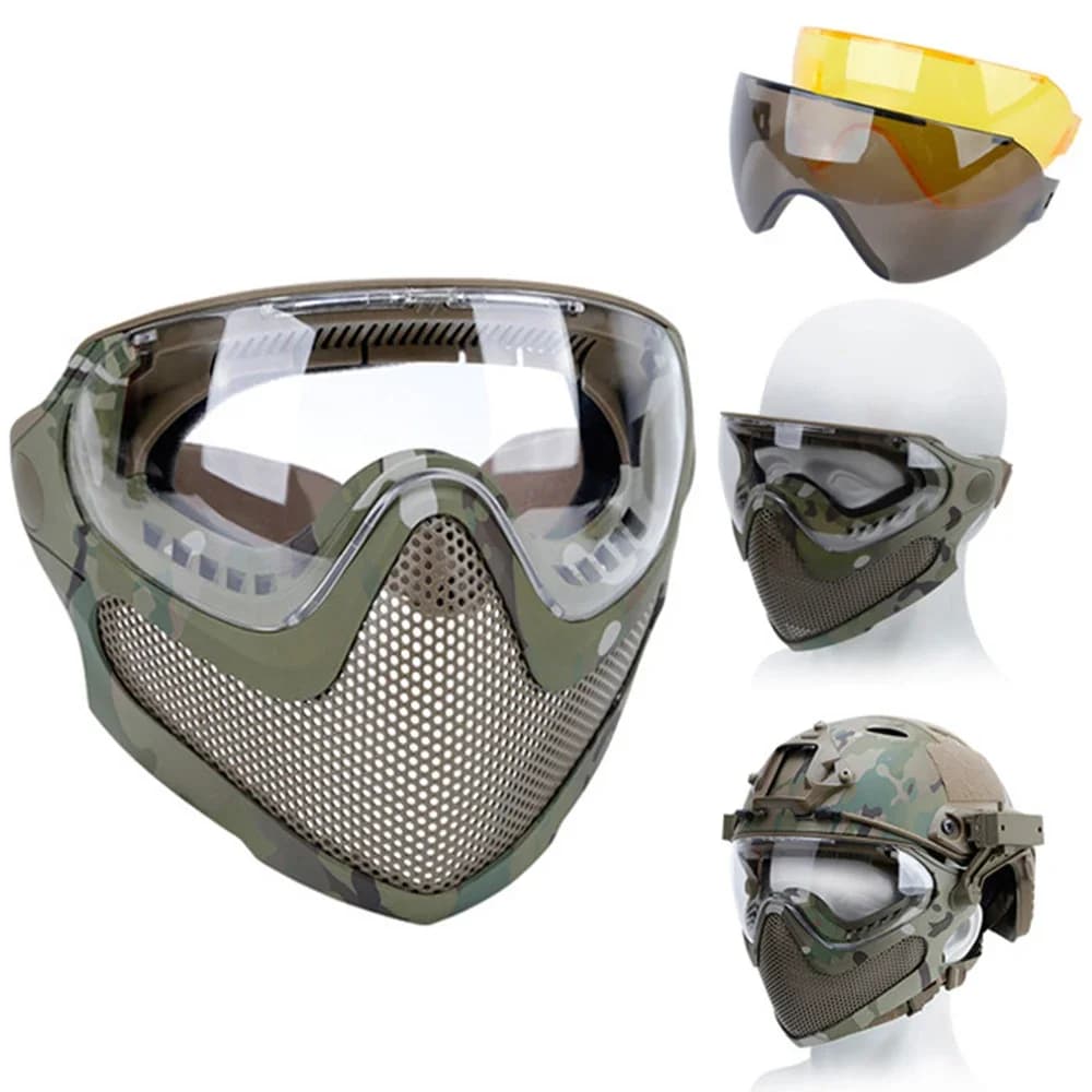 Masque facial tactique anti-buée aération maillage acier pêche chasse airsoft protection