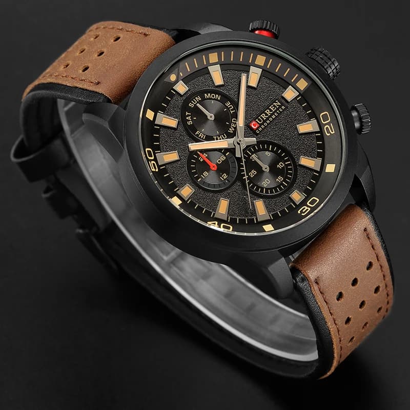 Montre bracelet cuir étanche homme CURREN 8250 affichage minimaliste trois aiguilles style casual business