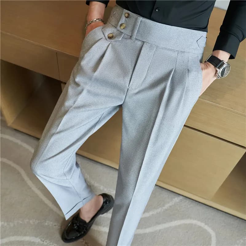 Pantalon bureau homme slim fit pêche élégant vintage poches formelles business haut de gamme