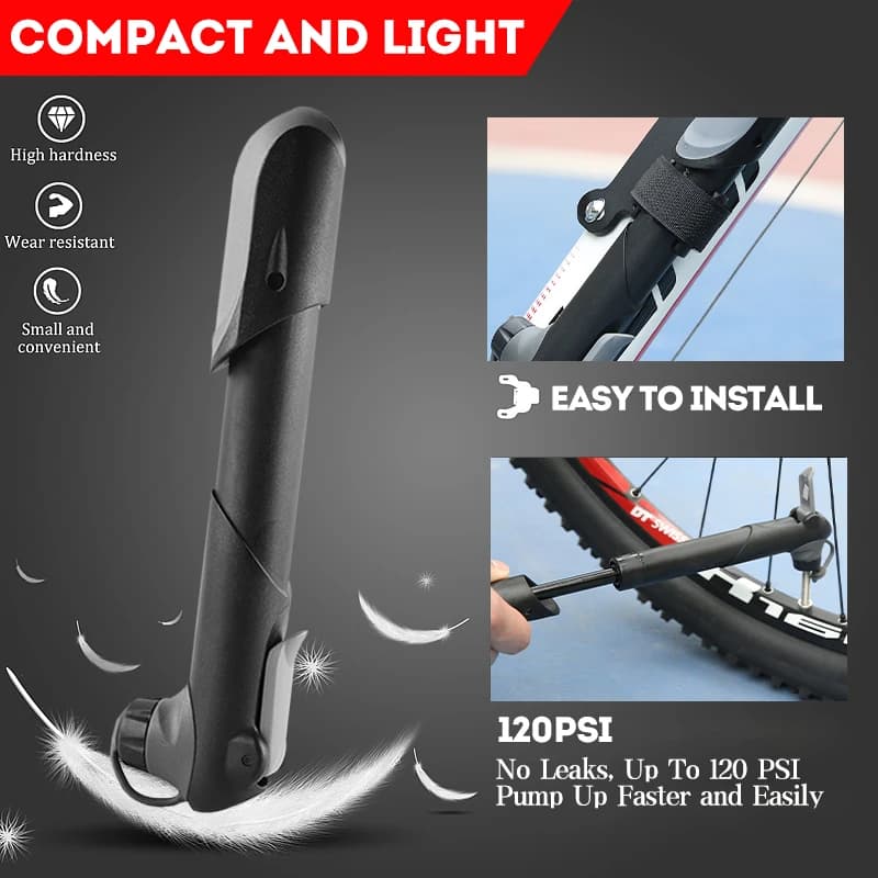 Mini pompe vélo portable avec manomètre - Gonfleur pneus VTT et valves universelles pour pêche