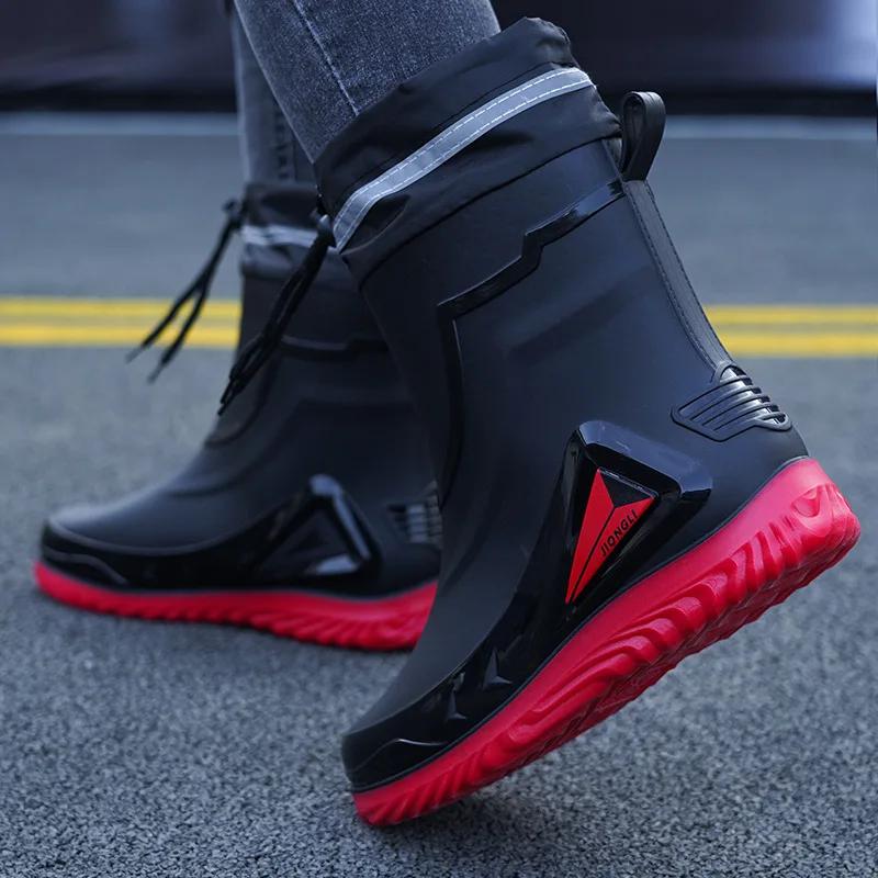 Chaussures de pluie homme outdoor antidérapantes pêche galoches caoutchouc hiver doublure chaude