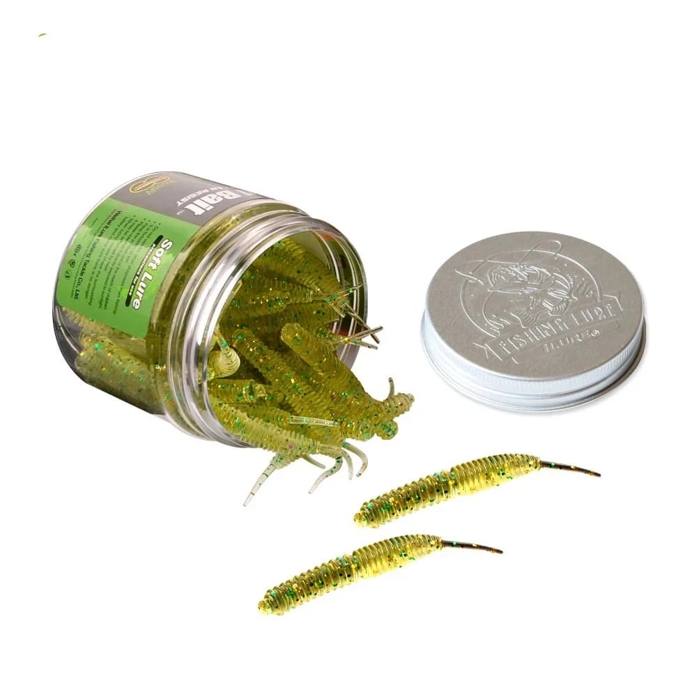 60 leurres souples mini vers crevettes pêche bass mer appâts senteurs nage réaliste