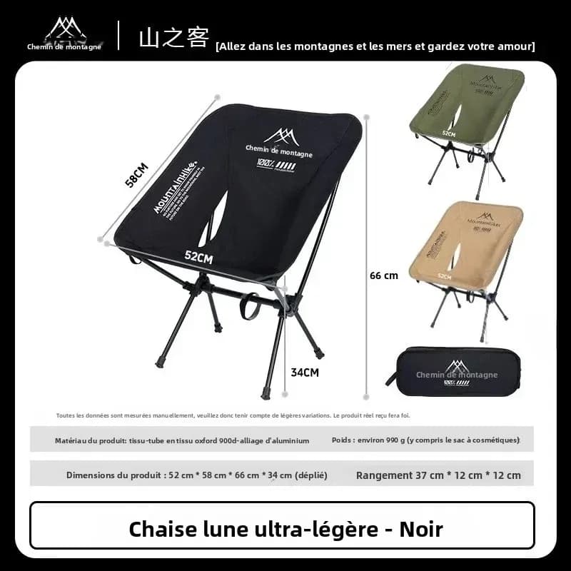 Fauteuil lune MOUNTAINHIKER ultra-léger alliage aluminium - Banc pliant portable camping randonnée pêche vert noir kaki