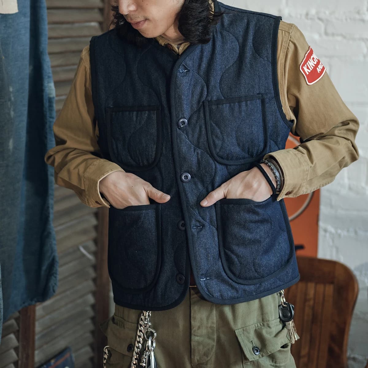Veste légère sans manches matelassée en nylon doublure chaude pour la pêche