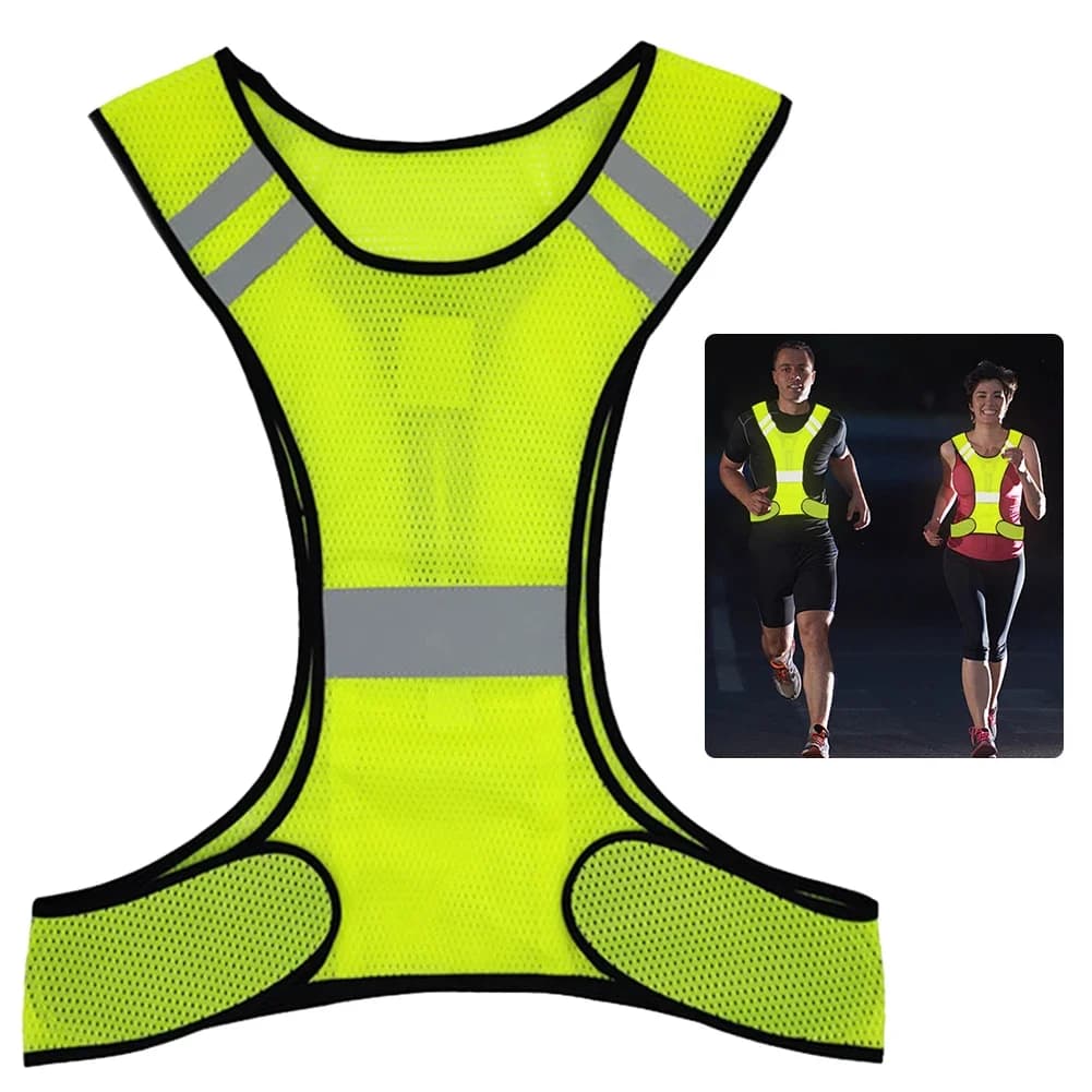 Gilet running haute visibilité nuit respirant - Veste sécurité travail nocturne pêche - Ajustable homme femme