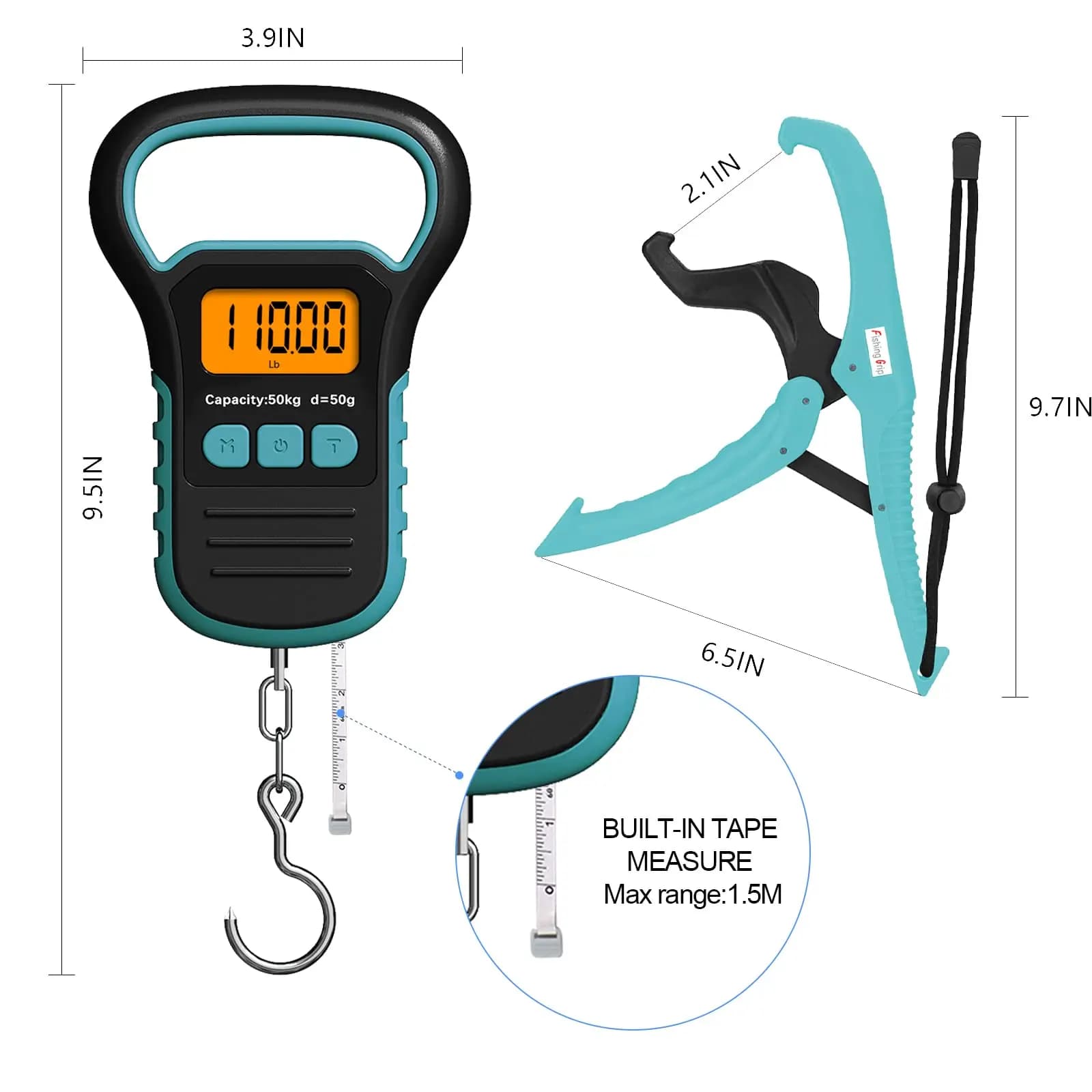 Balance poisson numérique avec règle et capture - Pèse-bagages portable 50kg LCD rétroéclairé pêche