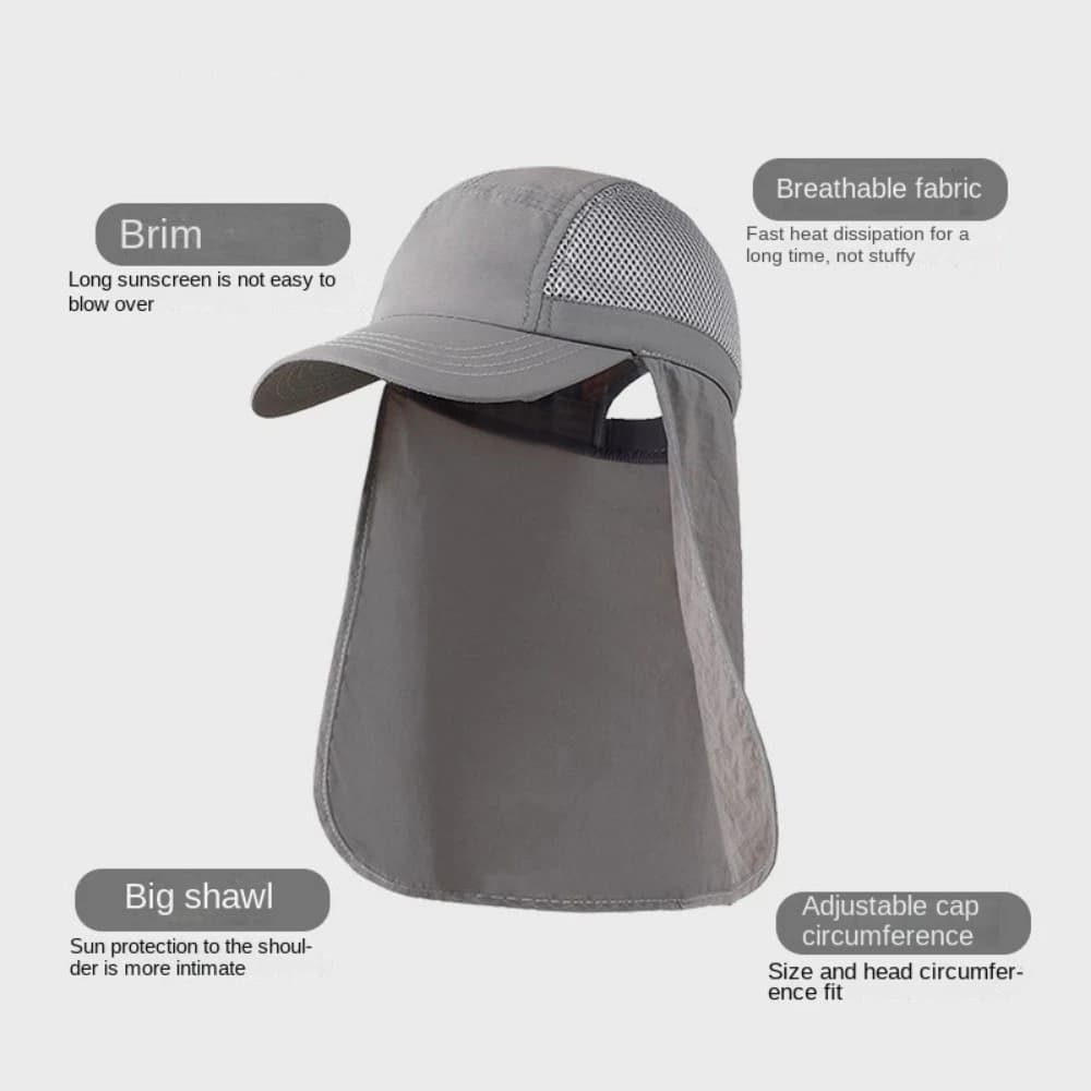 Casquette de pêche protection solaire avec rabat cou-nuque réglable pour homme et femme été