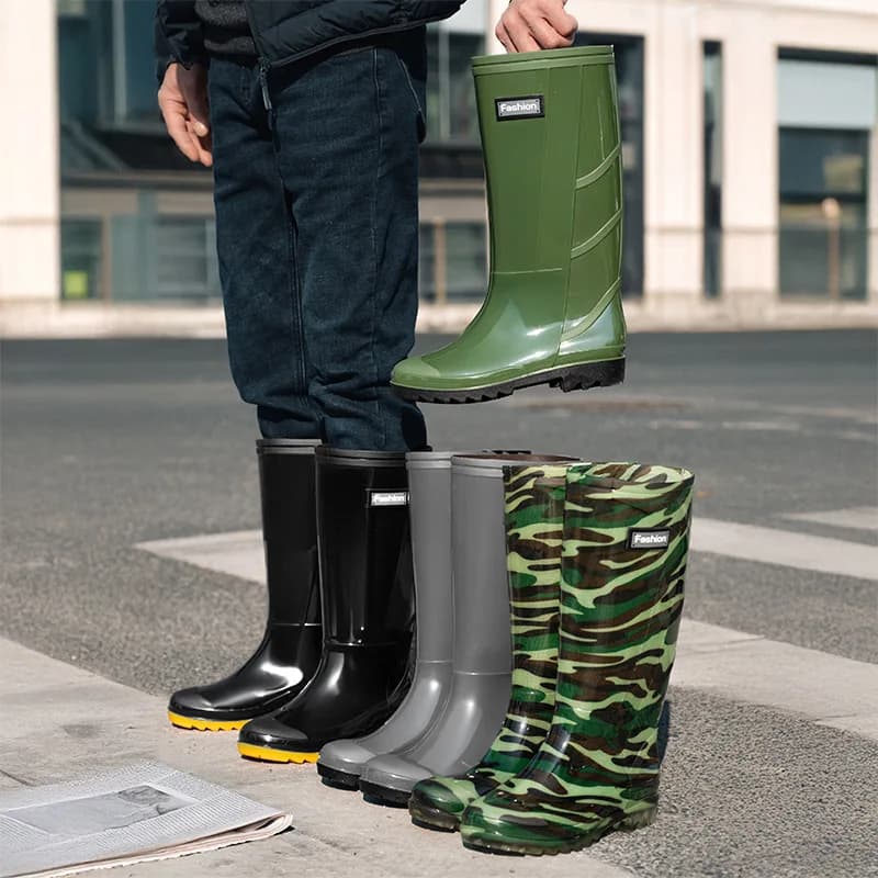 Bottes de pluie camouflage homme hautes doublure polaire semelle tendon waterproof pêche