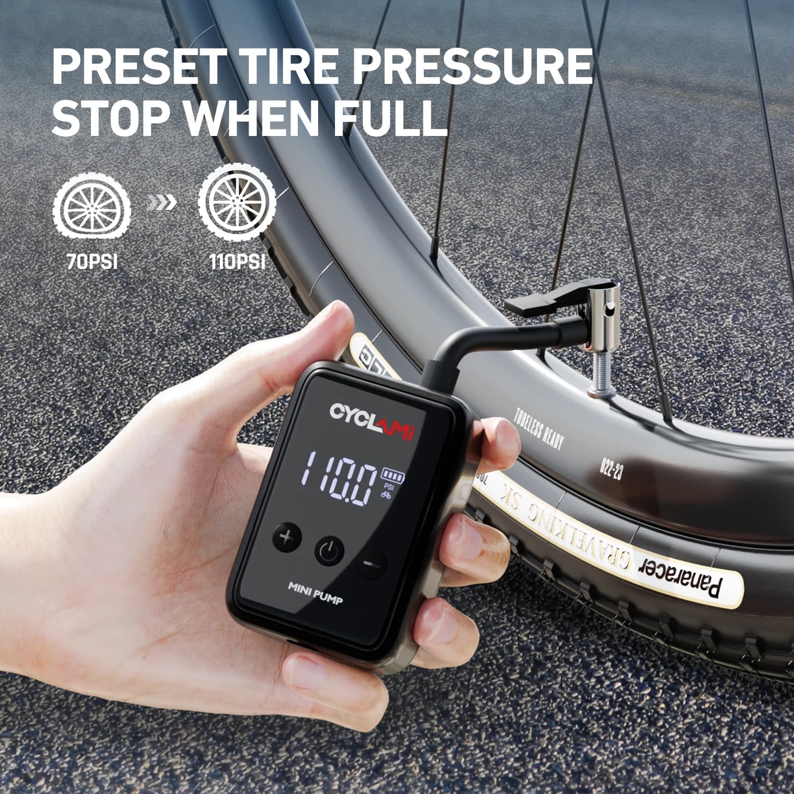 Pompe électrique portable 150PSI CYCLAMI HW125 - Mini compresseur rechargeable pour VTT et vélo de pêche