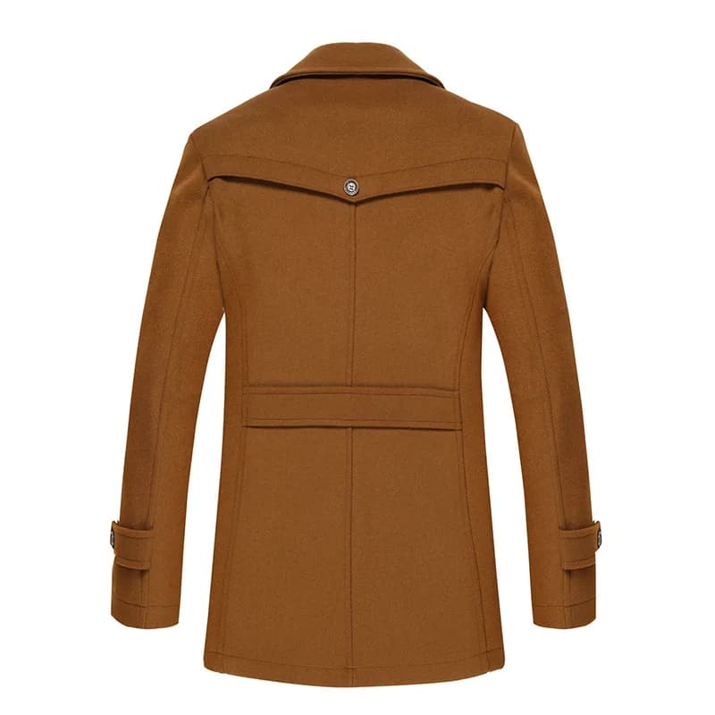 Manteau trench homme laine mi-long double col - Veste coupe-vent automne hiver pour pêcheur