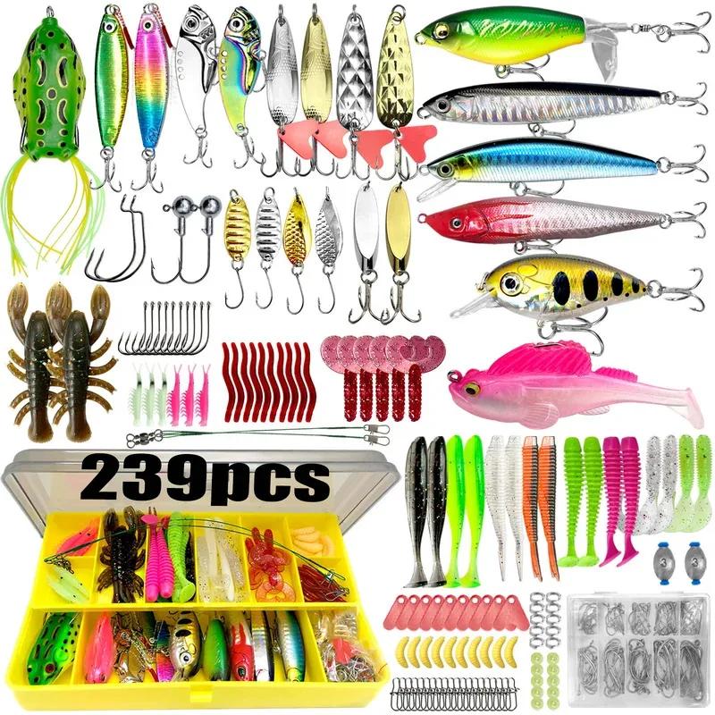 Kit de pêche pro 239 leurres pour truite brocheton et perche, boîte de rangement compartimentée, équipement