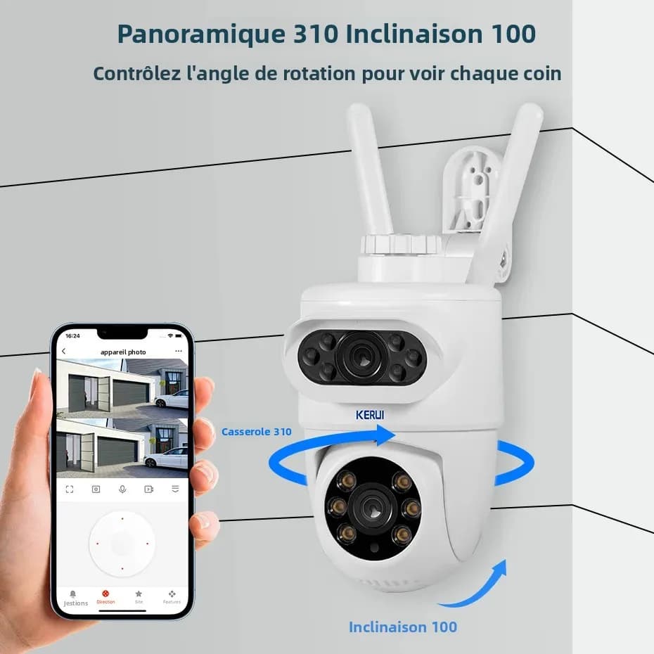 Caméra de sécurité extérieure KERUI 10MP 5K HD WiFi détection humaine PTZ avec double objectif