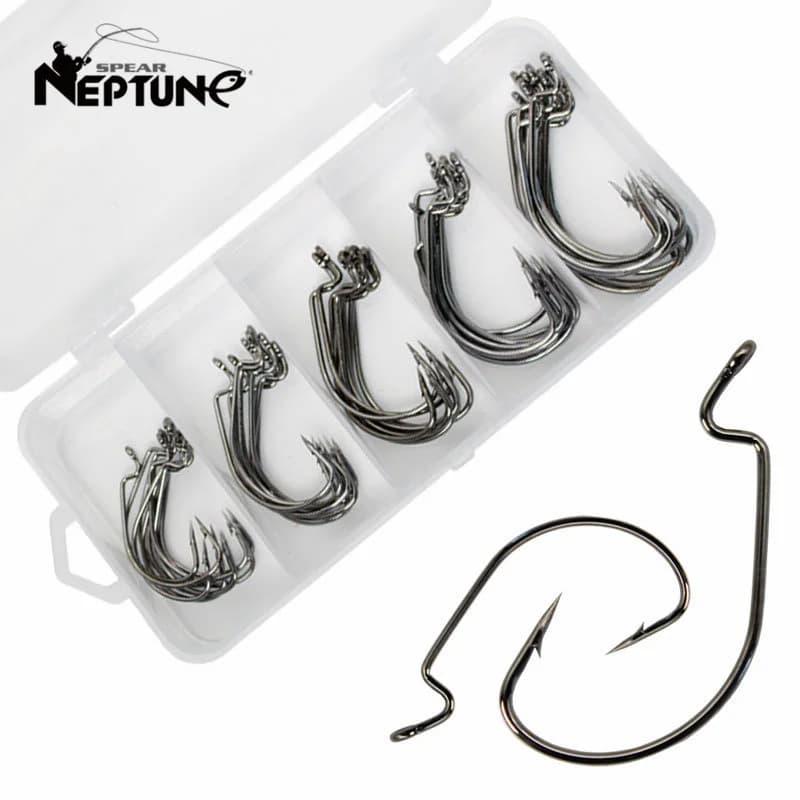 50 hameçons crank offset large ouverture pour leurres souples pêche en mer carnassiers brochet carpe coffret