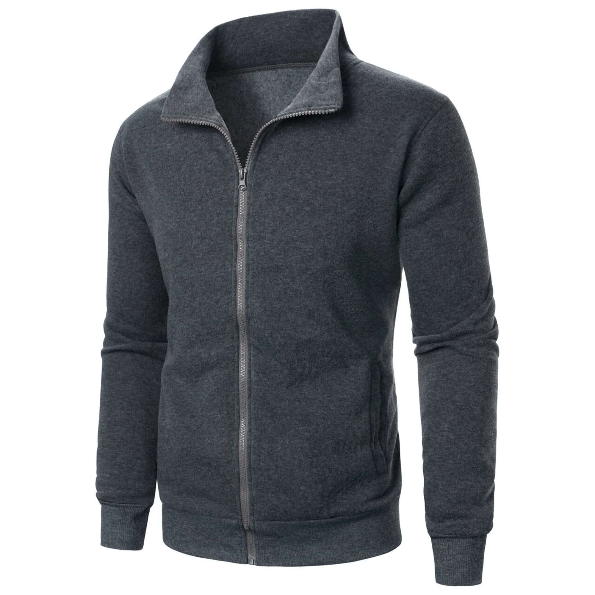 Veste casual sport homme col montant fermeture unie pêche simple élégante haut basique
