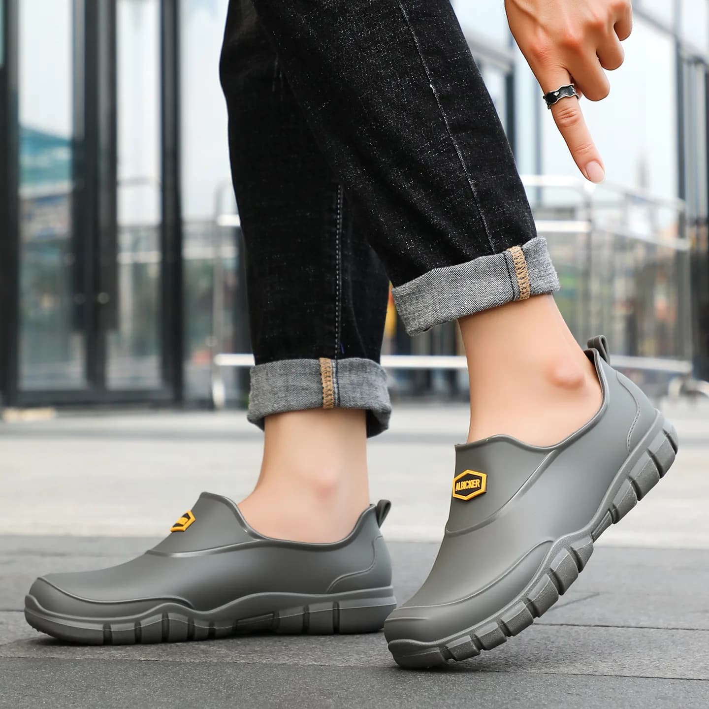 Bottes de pluie style coréen imperméables gris jaune pour travail boueux et trajets quotidiens
