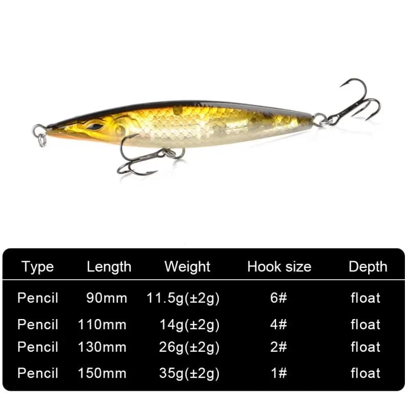 Leurre flottant stickbait Asturies 90-130mm pour bar et bonite, pêche en surface topwater