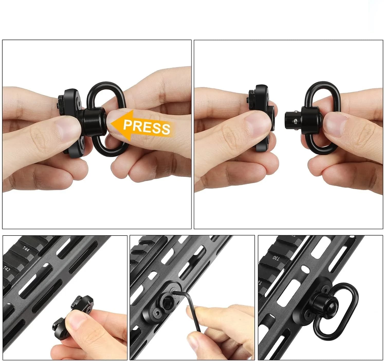 Adaptateur QD Sling Swivel lourd 1.25 pouce pour sangle deux points de chasse rotatif 360°
