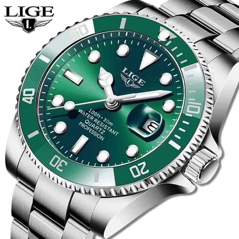 Montre plongeur homme luxe LIGE 30ATM étanche - Montre sport quartz bracelet acier pour plongée et sport