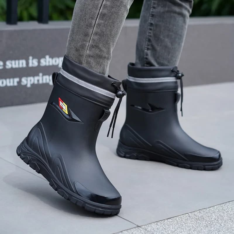 Bottes de pluie homme doublées polaire lacets imperméables antidérapantes chaudes cuisine
