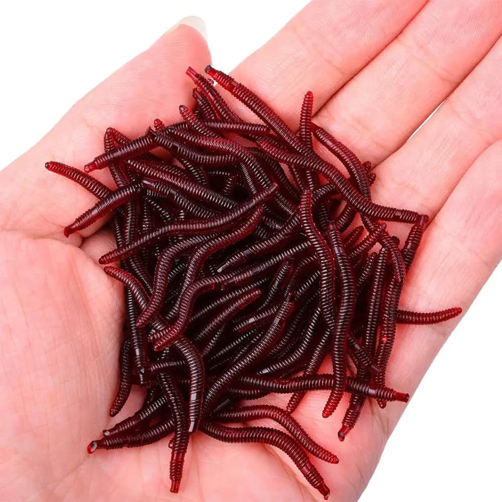 50/100 vers rouges silicone PVC appâts souples 3.5cm - leurres réalistes carpe bass pêche