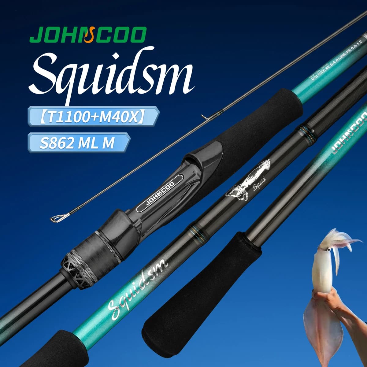 Canne pêche calmar Johncoo 2.4m 2.6m légère titane guides action rapide qualité supérieure