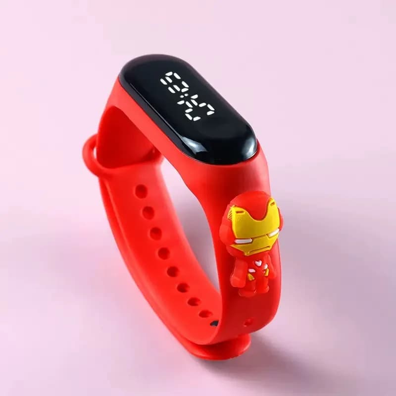 Montre enfant étanche fille garçon à bracelet électronique LED tactile design Mickey Mouse ou Spiderman