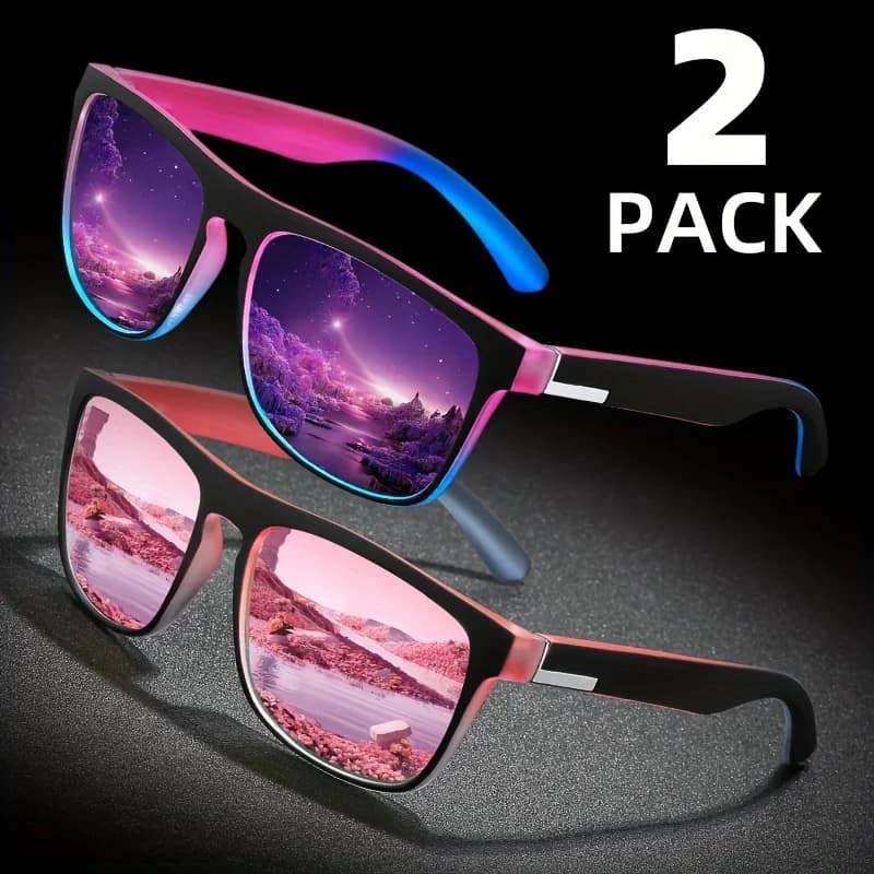 2 paires lunettes de soleil polarisées dégradé carrées pour pêche en mer - Anti-éblouissement voyage