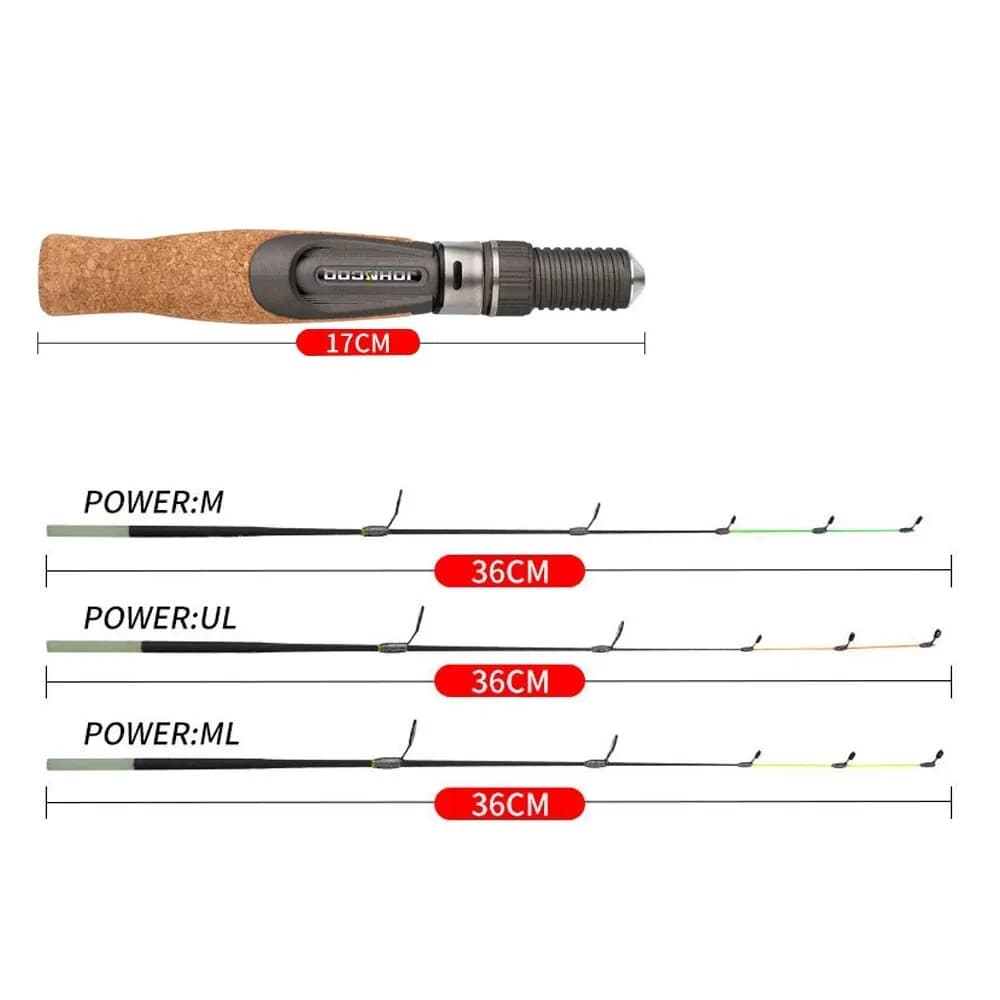 Canne à pêche sur glace 50cm avec pointe souple et manche liège - Qualité fibre de verre premium