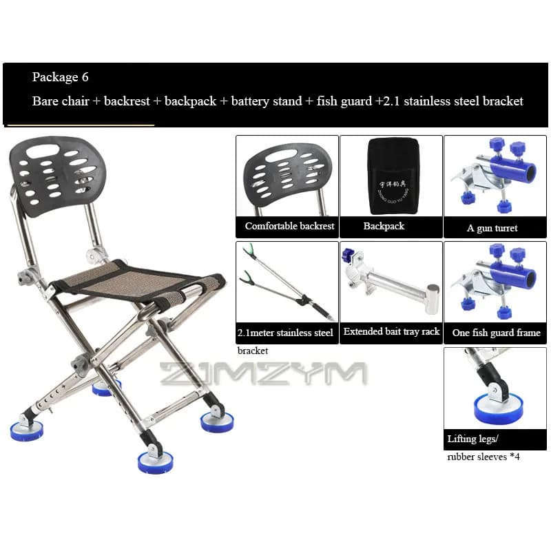 Fauteuil de pêche pliant 150KG tout-terrain avec roulements pour pêche sur plage et confort maximal