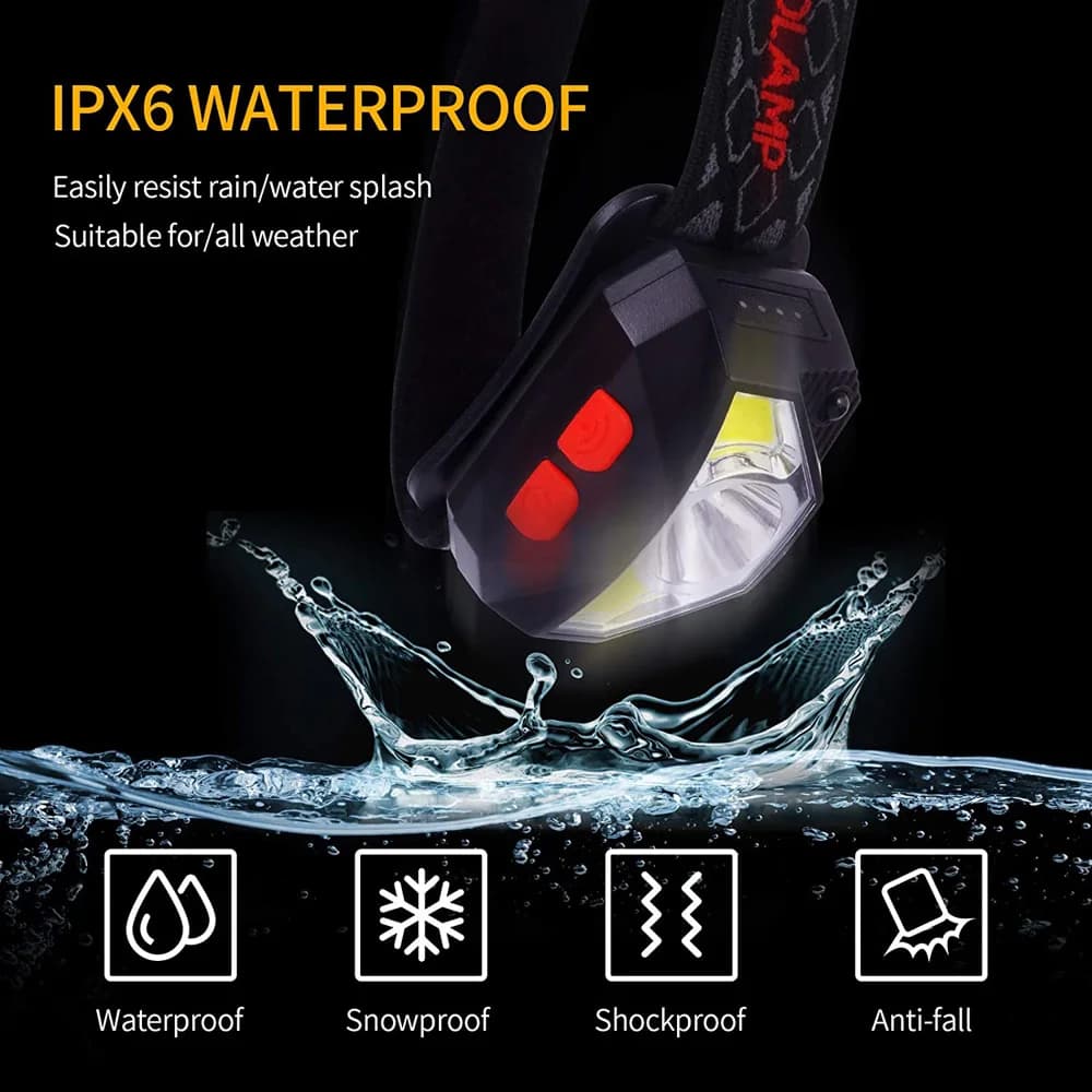 Lampe frontale LED 8 modes détection mouvement pêche puissante frontale COB lampe torche mains libres