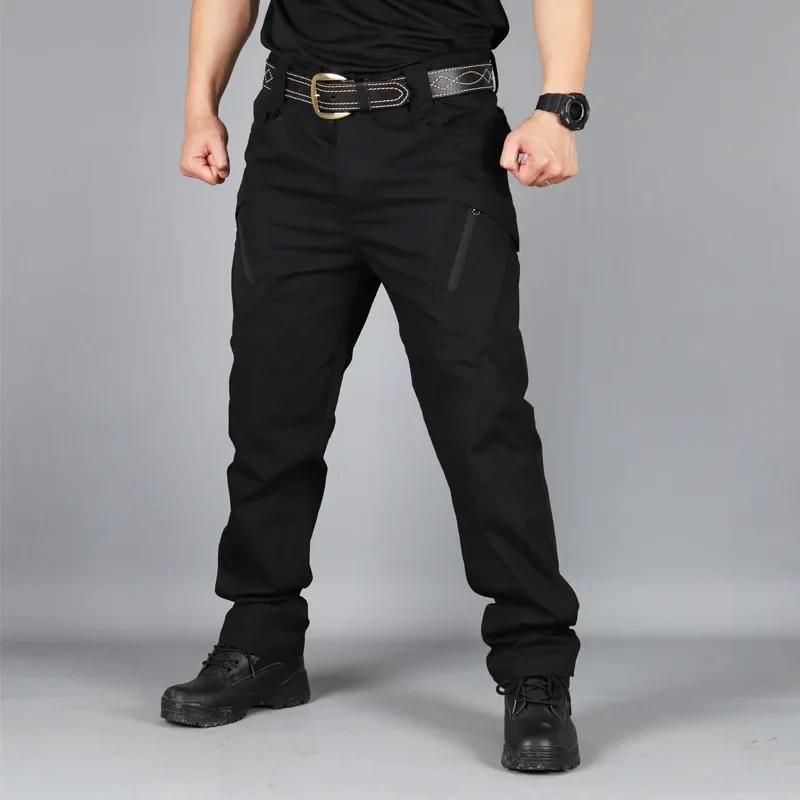 Pantalon cargo camouflage noir homme - Multi-poches séchage rapide pêche randonnée