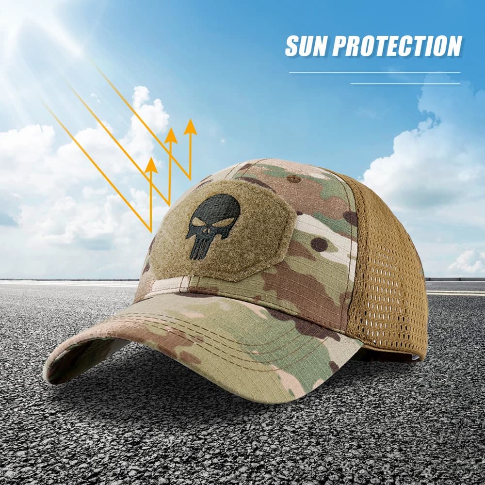 Casquette baseball camouflage crâne tactique armée velcro grid brodée protection solaire