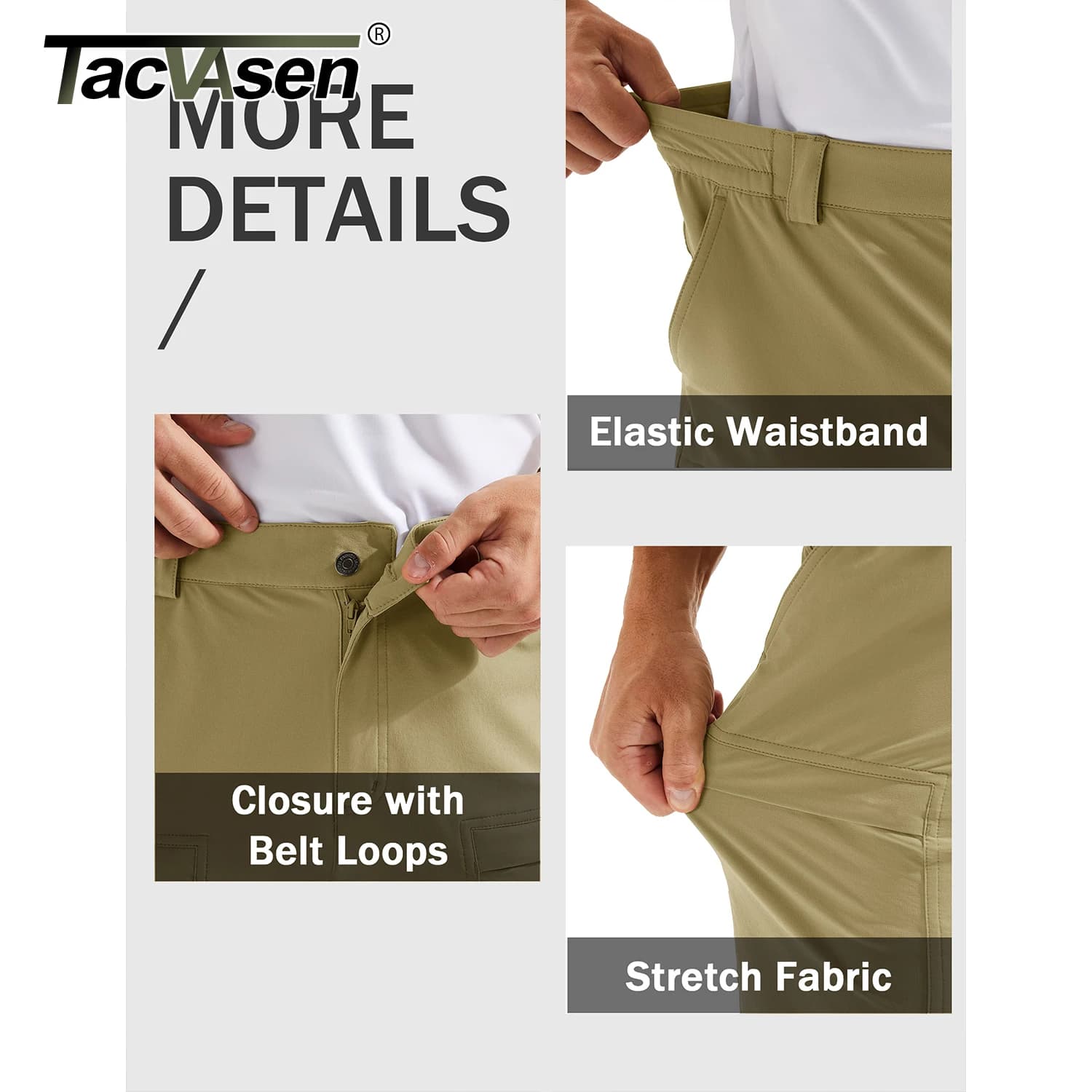 Pantalon randonnée homme TACVASEN léger séchage rapide 7 poches résistant à l'eau ripstop pêche cargo