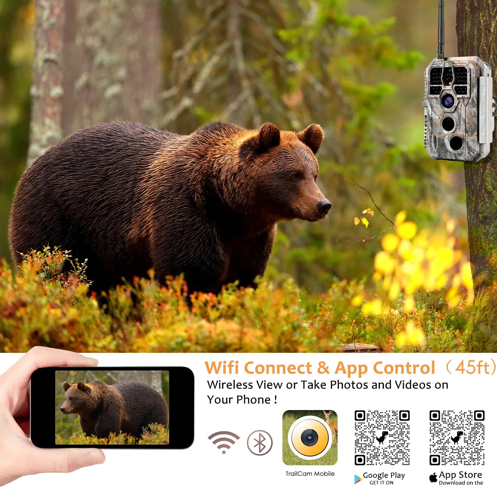 Caméra de chasse privée 4K avec appli WiFi déclenchement 0.2s portée IR 30m étanche surveillance faune
